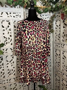 NICOLE MARIE MAGICAL VIBRANT PINK & BLACK LEOPARD PRINT MINI DRESS
